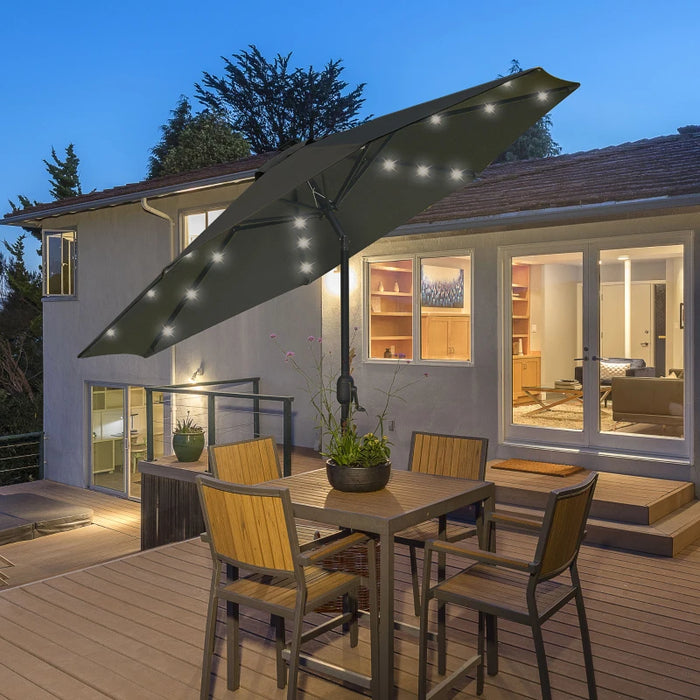 Image of a grey parasol with lights