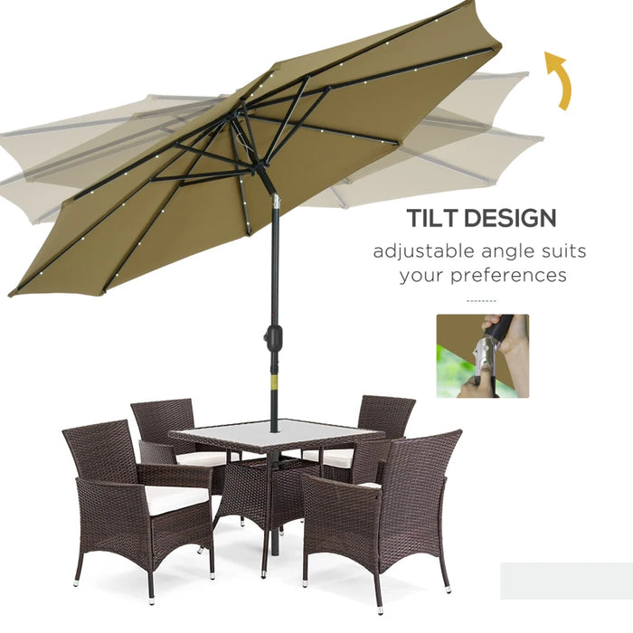 Image of a brown parasol with lights