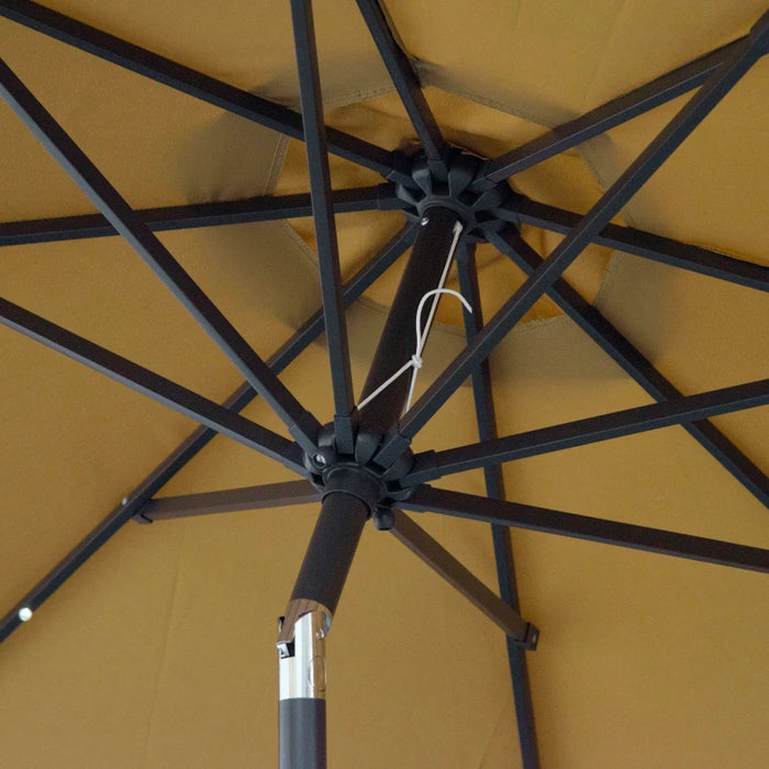 Image of a brown parasol with lights