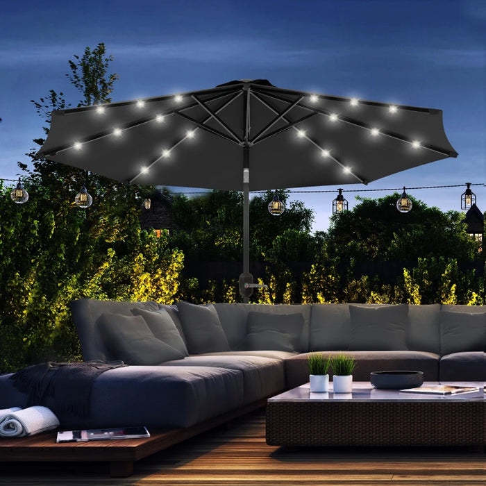 Image of a black parasol with lights