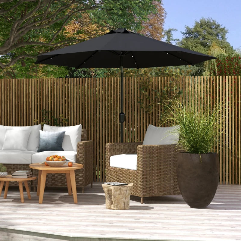 Image of a black parasol with lights