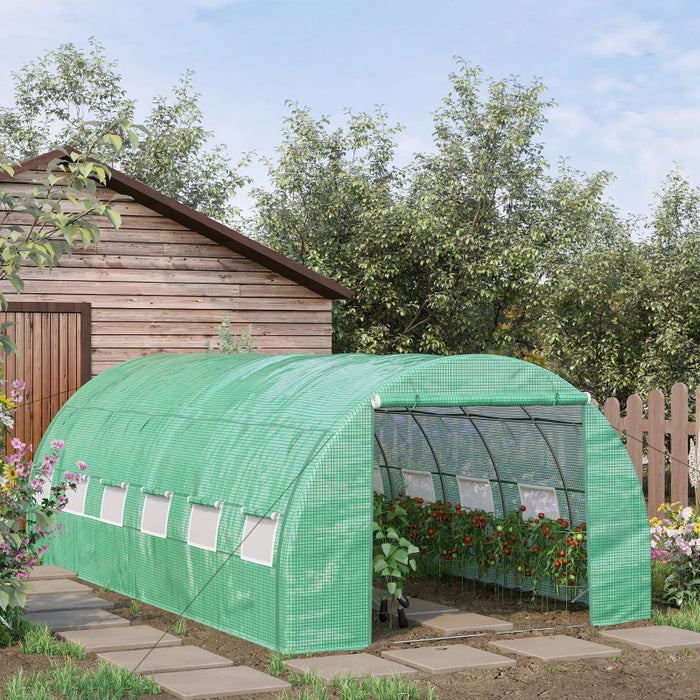 Image of a green poly tunnel greenhouse