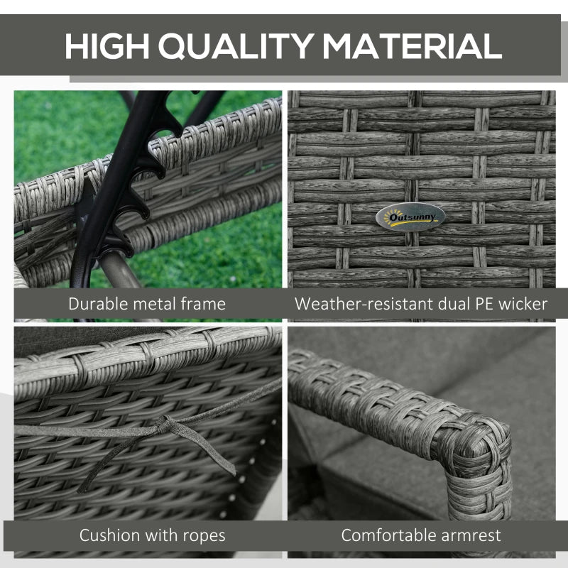 Image of a set of rattan sun loungers with cushions, wheels, and arms - Grey 