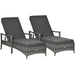 Image of a set of rattan sun loungers with cushions, wheels, and arms - Grey 