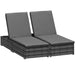 Image of a set of 2 reclining rattan sun loungers with mixed grey rattan and dark grey cushions
