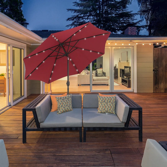 Image of a red parasol with lights