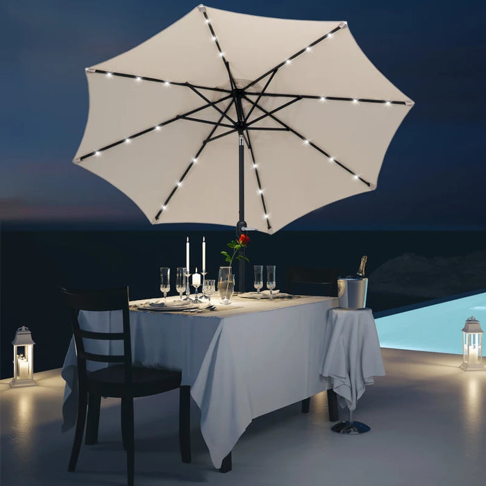 Image of a white parasol with lights