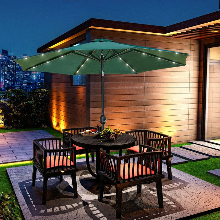 Image of a green parasol with lights