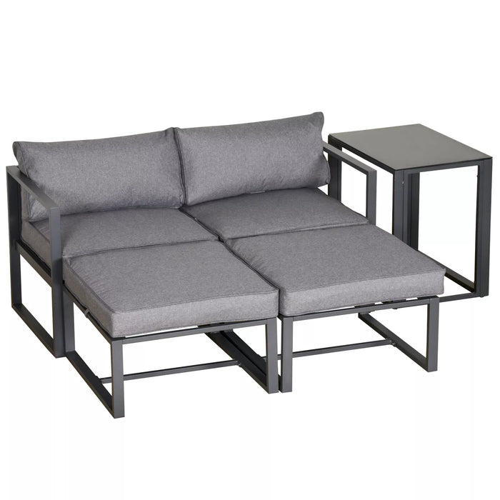 Outsunny Aluminium Garden Sofa Set, Grey