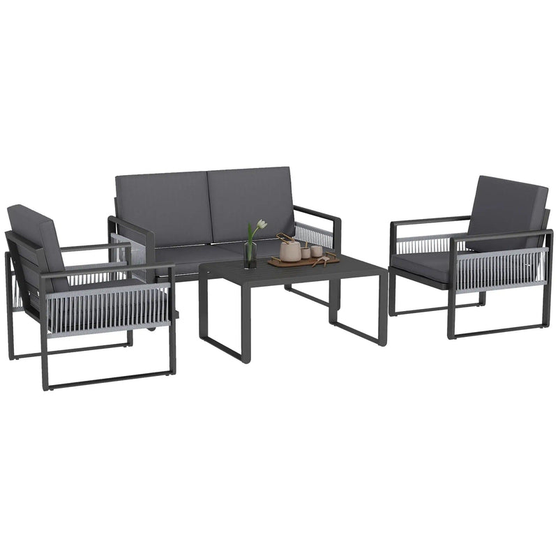 Image of an Outsunny Contemporary Aluminium Outdoor Conversation Set Black and Grey