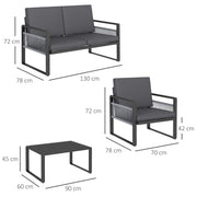 Image of an Outsunny Contemporary Aluminium Outdoor Conversation Set Black and Grey