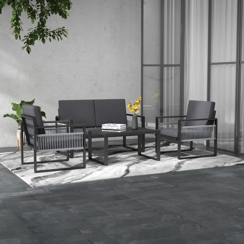 Image of an Outsunny Contemporary Aluminium Outdoor Conversation Set Black and Grey