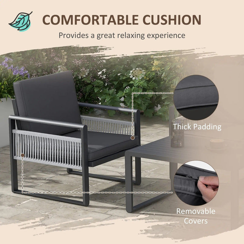 Image of an Outsunny Contemporary Aluminium Outdoor Conversation Set Black and Grey