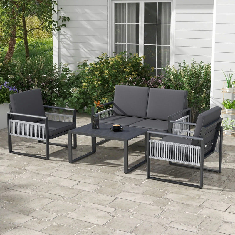 Image of an Outsunny Contemporary Aluminium Outdoor Conversation Set Black and Grey