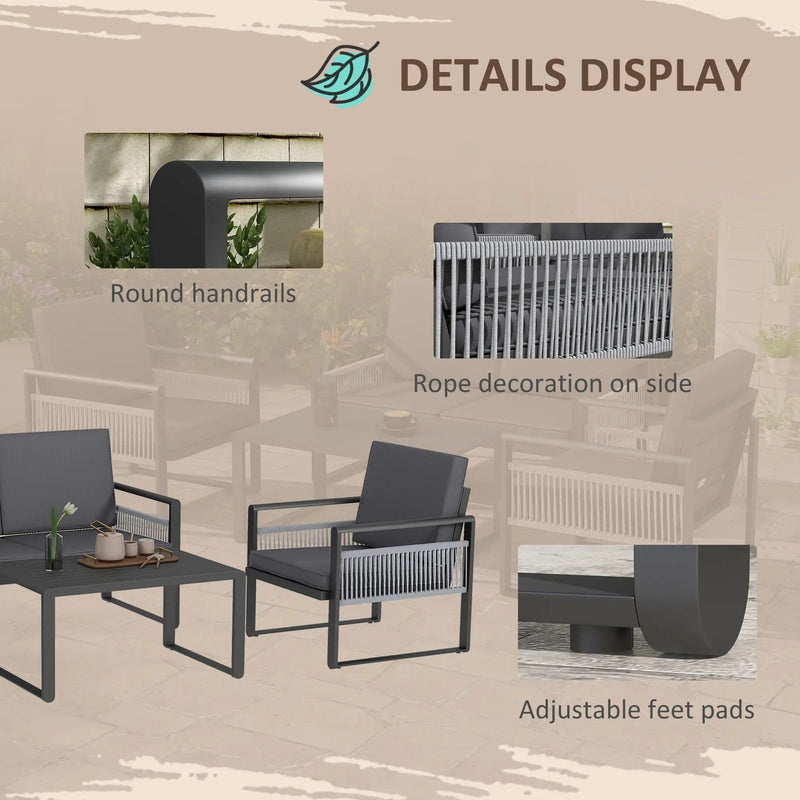 Image of an Outsunny Contemporary Aluminium Outdoor Conversation Set Black and Grey