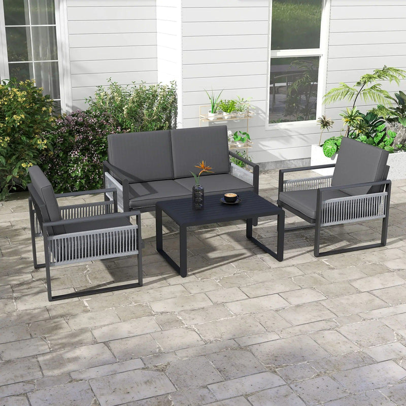 Image of an Outsunny Contemporary Aluminium Outdoor Conversation Set Black and Grey