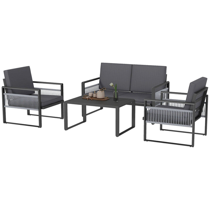 Image of an Outsunny Contemporary Aluminium Outdoor Conversation Set Black and Grey