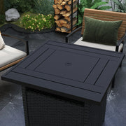 Black Rattan Gas Fire Pit Table With Glass Wind Shield