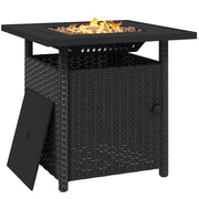 Black Rattan Gas Fire Pit Table With Glass Wind Shield