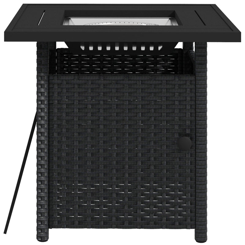 Black Rattan Gas Fire Pit Table With Glass Wind Shield