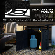 Black Rattan Gas Fire Pit Table With Glass Wind Shield