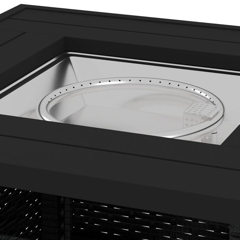 Black Rattan Gas Fire Pit Table With Glass Wind Shield