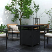 Black Rattan Gas Fire Pit Table With Glass Wind Shield