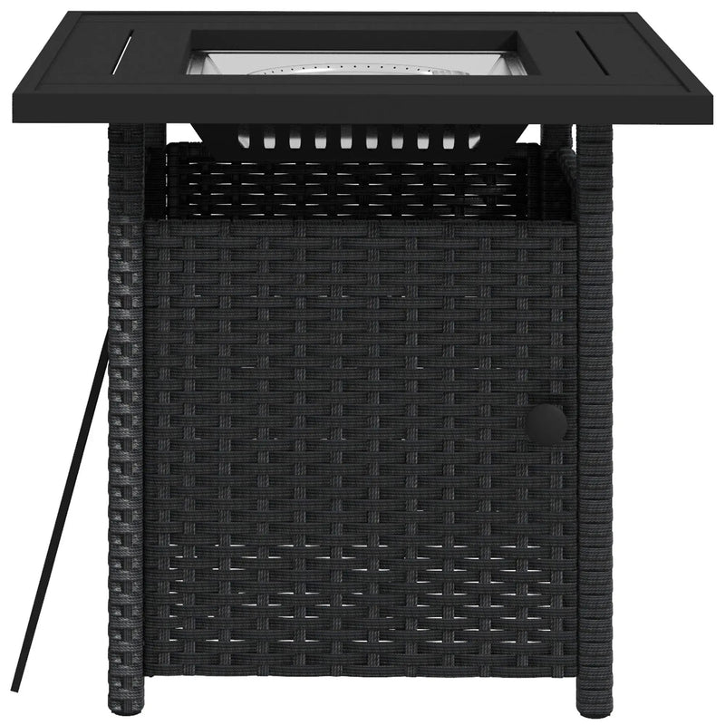 Black Rattan Gas Fire Pit Table With Glass Wind Shield