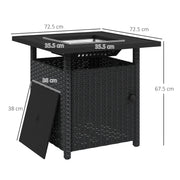 Black Rattan Gas Fire Pit Table With Glass Wind Shield