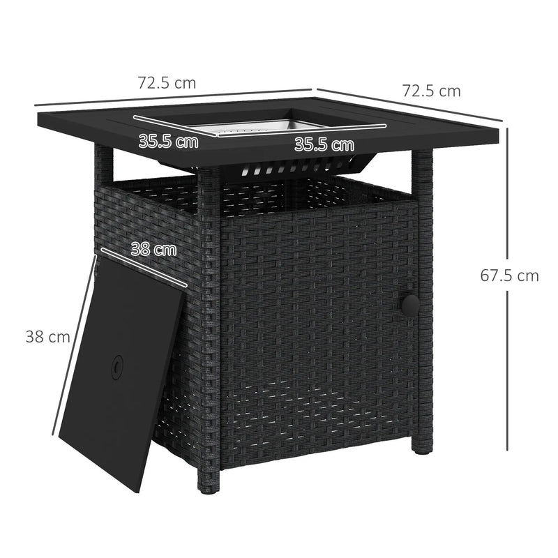 Black Rattan Gas Fire Pit Table With Glass Wind Shield