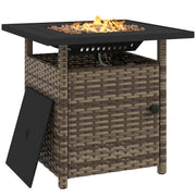 Brown Rattan Gas Firepit Table With Glass Wind Shield