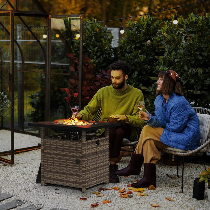 Outsunny Brown Rattan Gas Firepit Table With Cover