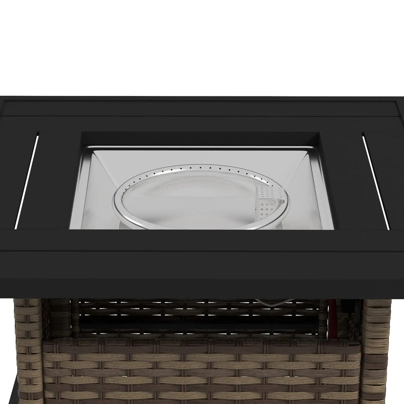 Outsunny Brown Rattan Gas Firepit Table With Cover