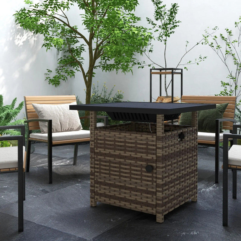 Outsunny Brown Rattan Gas Firepit Table With Cover
