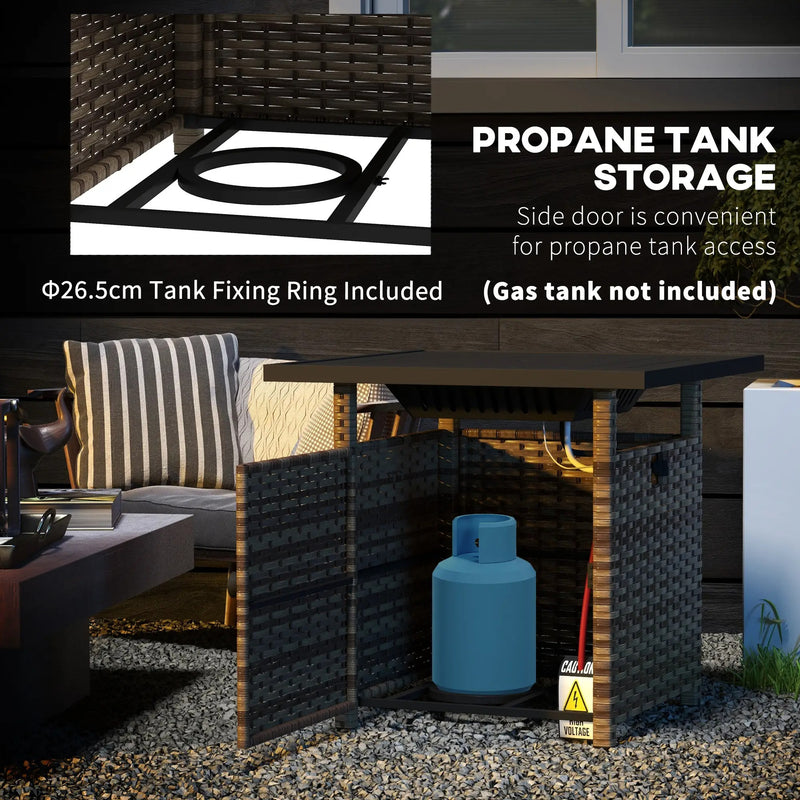 Outsunny Brown Rattan Gas Firepit Table With Cover