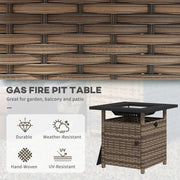 Outsunny Brown Rattan Gas Firepit Table With Cover