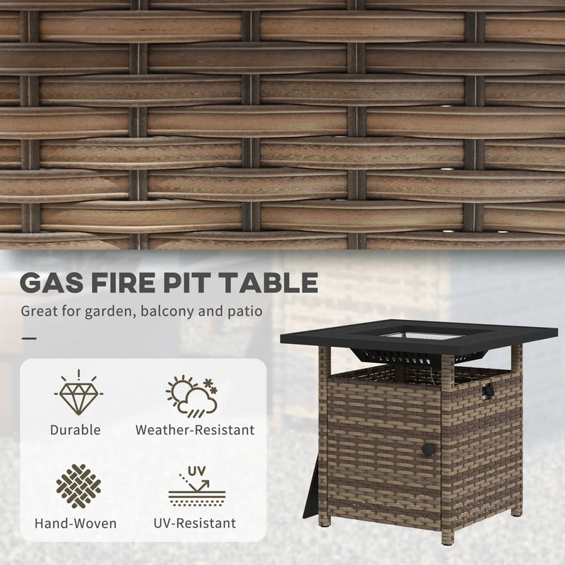 Outsunny Brown Rattan Gas Firepit Table With Cover
