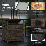 Outsunny Brown Rattan Gas Firepit Table With Cover