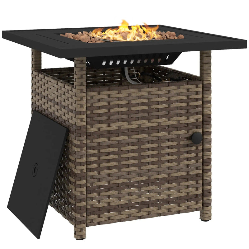 Outsunny Brown Rattan Gas Firepit Table With Cover