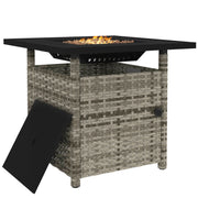 Grey Rattan Gas Fire Pit Table With Glass Wind Shield