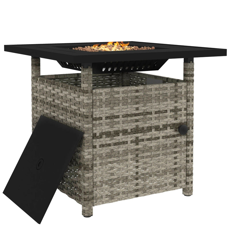 Grey Rattan Gas Fire Pit Table With Glass Wind Shield