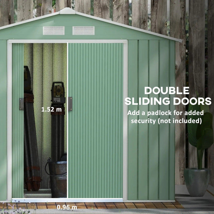 Image of an Outsunny Light Green Metal Garden Storage Shed, 7x4ft