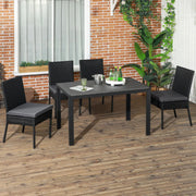 Outsunny Set of 4 Black Rattan Garden Dining Chairs With Dark Grey Cushions