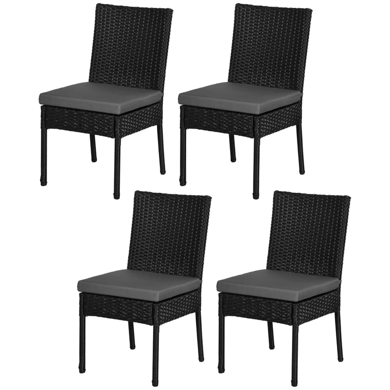 Outsunny Set of 4 Black Rattan Garden Dining Chairs With Dark Grey Cushions