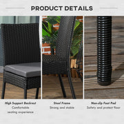 Outsunny Set of 4 Black Rattan Garden Dining Chairs With Dark Grey Cushions
