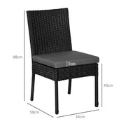 Outsunny Set of 4 Black Rattan Garden Dining Chairs With Dark Grey Cushions