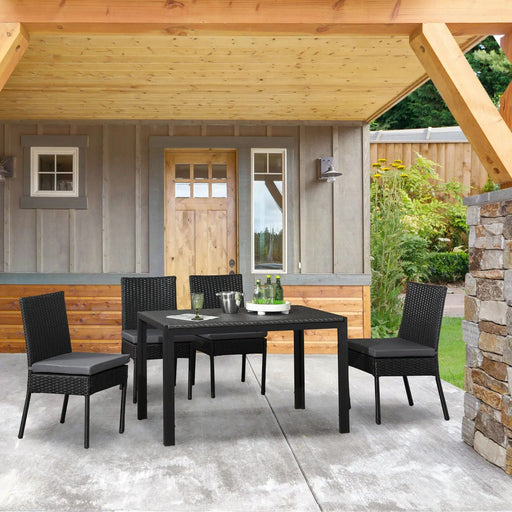 Outsunny Set of 4 Black Rattan Garden Dining Chairs With Dark Grey Cushions