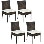 Outsunny Set of 4 Brown Rattan Garden Dining Chairs With White Cushions