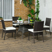 Outsunny Set of 4 Brown Rattan Garden Dining Chairs With White Cushions
