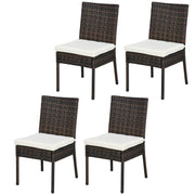 Outsunny Set of 4 Brown Rattan Garden Dining Chairs With White Cushions